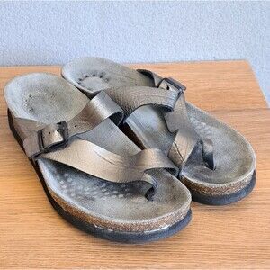 Mephisto Helen Sandals Women’s 8 EU 38 Metallic Gray Silver Leather Slip-On